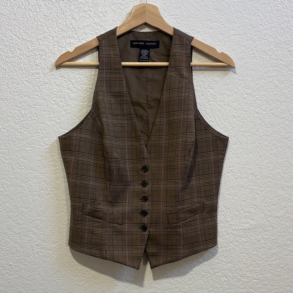 New York & Company Brown Checkered Vest